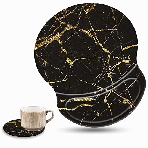 Gaming-Mauspad und Untersetzer, ergonomisches Mauspad mit Handgelenkstütze, Gel, rutschfeste PU-Basis, einfaches Tippen, Schmerzlinderungseffekt, geeignet für Büro und Zuhause (2 x Schwarz-Gold-Marmor Gaming-Mauspad und Untersetzer, ergonomisches Mauspad mit Handgelenkstütze, Gel, rutschfeste PU-Basis, einfaches Tippen, Schmerzlinderungseffekt, geeignet für Büro und Zuhause (2 x Schwarz-Gold-Marmor von CUISHAN