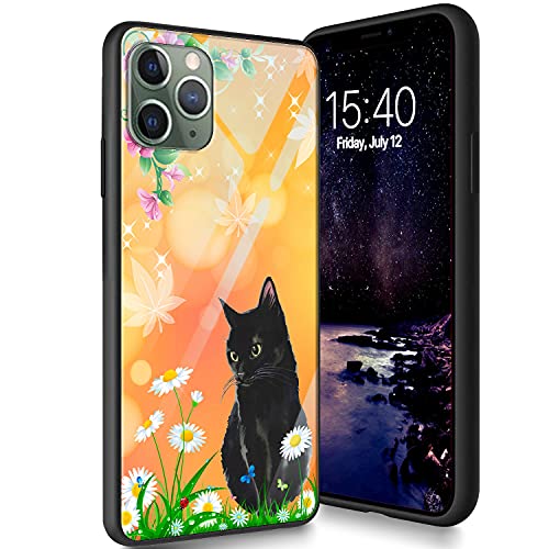 Hartglas-Hülle für iPhone 11 Pro, Weich TPU Silikon Hülle [Kratzfest] Kompatibel für Apple iPhone 11 Pro 5.8 Zoll (2019), schwarze Katze von CUISHAN