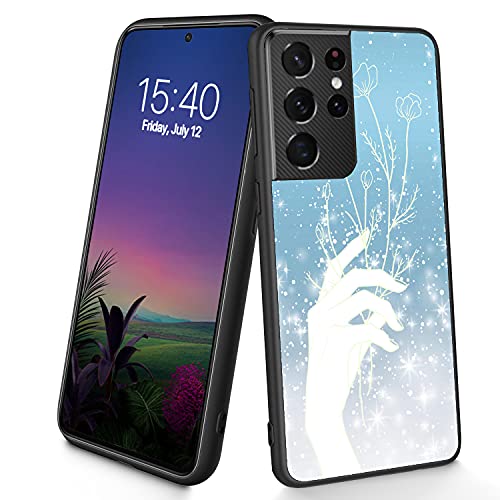 Kompatibel mit Galaxy S21 Ultra, dünne, weiche TPU-Silikon-Schutzhülle, stoßfest, rutschfest, für Samsung Galaxy S21 Ultra 17,3 cm (6,8 Zoll) (2021), (Handblumen) von CUISHAN