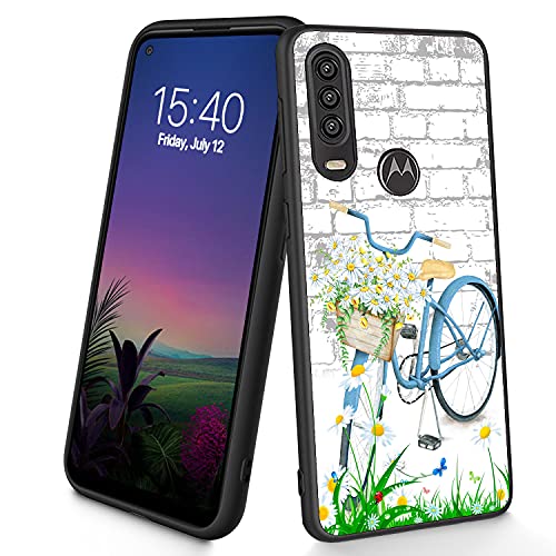 Kompatibel mit Moto One Action/P40 Power-Hülle, dünn, weiches TPU-Silikon, stoßfest, rutschfest, Schutzhülle für Motorola Moto P40 Power 6,2 Zoll (15,7 cm), (Blumenfahrrad) von CUISHAN