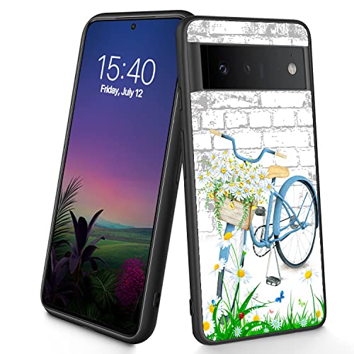 Kompatibel mit Pixel 6 Pro, dünne, weiche TPU-Silikon-Schutzhülle, stoßfest, rutschfest, für Google Pixel 6 Pro, 17 cm (6,7 Zoll), Blumenfahrrad-Motiv von CUISHAN