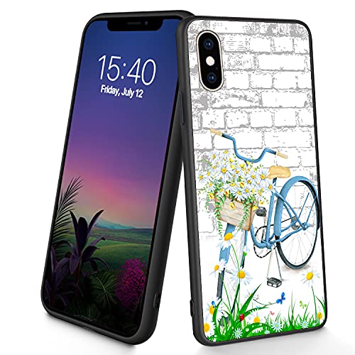 Kompatibel mit iPhone X/XS, dünne, weiche TPU-Silikon-Schutzhülle, stoßfest, rutschfest, für Apple iPhone X/XS 5,8 Zoll (2018), (Blumenfahrrad) von CUISHAN