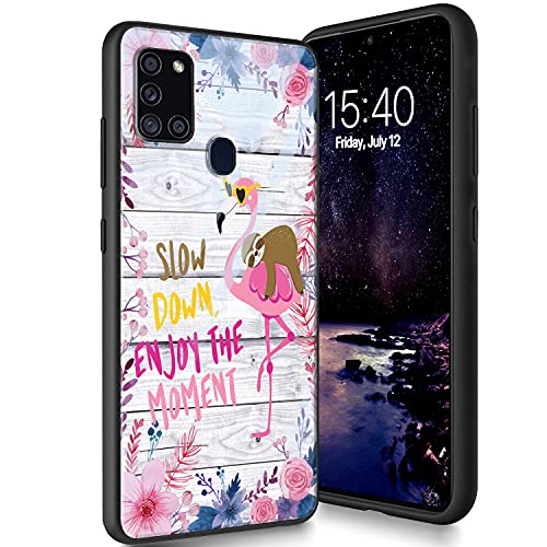 Schutzhülle aus gehärtetem Glas, entworfen für Galaxy A02S, weiches Silikon, TPU, kratzfest, kompatibel mit Samsung Galaxy A02S 6,5 Zoll (2021), Faultier und Flamingo von CUISHAN
