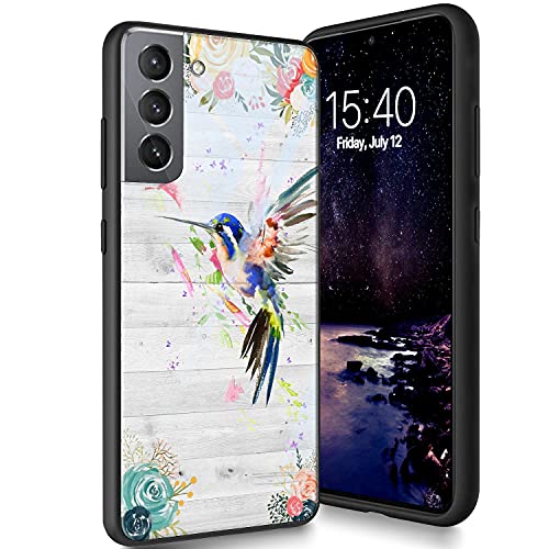 Schutzhülle aus gehärtetem Glas, entworfen für Galaxy S21 5G, weiches Silikon, TPU, kratzfest, kompatibel mit Samsung Galaxy S21 5G 6,2 Zoll (2021), Blumenkolibri von CUISHAN