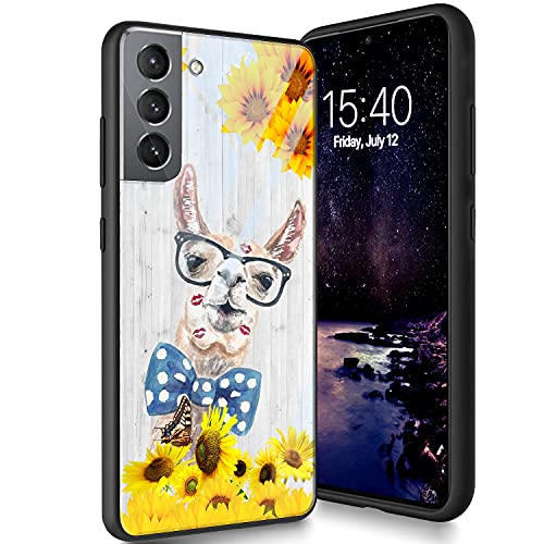 Schutzhülle aus gehärtetem Glas, entworfen für Galaxy S21 5G, weiches Silikon, TPU, kratzfest, kompatibel mit Samsung Galaxy S21 5G 6,2 Zoll (2021), Sonnenblumen-Alpaka von CUISHAN