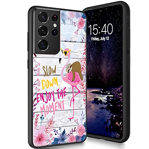 Schutzhülle aus gehärtetem Glas, entworfen für Galaxy S21 Ultra, weiches Silikon, TPU, kratzfest, kompatibel mit Samsung Galaxy S21 Ultra 17,3 cm (6,8 Zoll) (2021), Faultier und Flamingo von CUISHAN