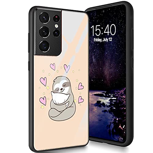Schutzhülle aus gehärtetem Glas, entworfen für Galaxy S21 Ultra, weiches Silikon, TPU-Stoßdämpfer, kratzfest, kompatibel mit Samsung Galaxy S21 Ultra 17,3 cm (6,8 Zoll) (2021), süßes Faultier von CUISHAN