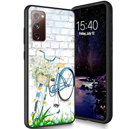 Schutzhülle aus gehärtetem Glas für Galaxy S20 Plus, weiches Silikon, TPU-Stoßdämpfer, kratzfest, kompatibel mit Samsung Galaxy S20 Plus 6,7 Zoll (2020), Blumenfahrrad von CUISHAN