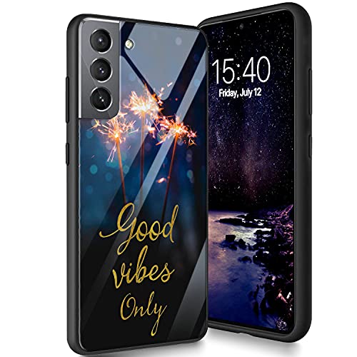 Schutzhülle aus gehärtetem Glas für Galaxy S21 Plus, weiches Silikon-TPU-Stoßdämpfer, kratzfest, kompatibel mit Samsung Galaxy S21 Plus 6,7 Zoll (2021), nur gute Laune von CUISHAN