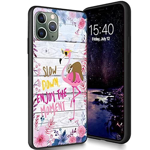 Schutzhülle aus gehärtetem Glas für iPhone 11 Pro Max, weiches Silikon, TPU-Stoßdämpfer, kratzfest, kompatibel mit Apple iPhone 11 Pro Max 6,5 Zoll (2019), Faultier und Flamingo von CUISHAN