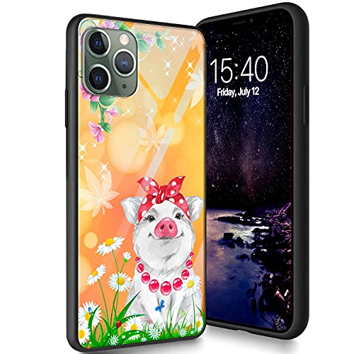 Schutzhülle aus gehärtetem Glas für iPhone 11 Pro Max, weiches Silikon, TPU-Stoßdämpfer, kratzfest, kompatibel mit Apple iPhone 11 Pro Max 6,5 Zoll (2019), süßes Schwein von CUISHAN