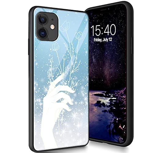 Schutzhülle aus gehärtetem Glas für iPhone 12/12 Pro, weiches Silikon, TPU-Stoßdämpfer, kratzfest, kompatibel mit Apple iPhone 12/12 Pro 6,1 Zoll (2020), Handblumen von CUISHAN