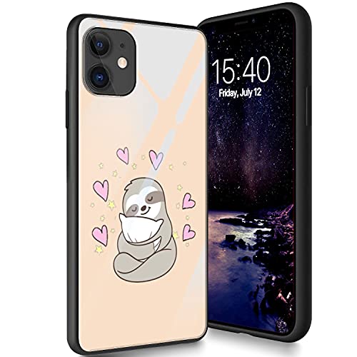 Schutzhülle aus gehärtetem Glas für iPhone 12/12 Pro, weiches Silikon, TPU-Stoßdämpfer, kratzfest, kompatibel mit Apple iPhone 12/12 Pro 6,1 Zoll (2020), süßes Faultier von CUISHAN