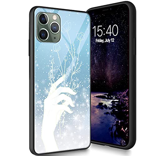 Schutzhülle aus gehärtetem Glas für iPhone 13, weiches Silikon, TPU, kratzfest, kompatibel mit Apple iPhone 13 15,5 cm (6,1 Zoll), Handblumen von CUISHAN
