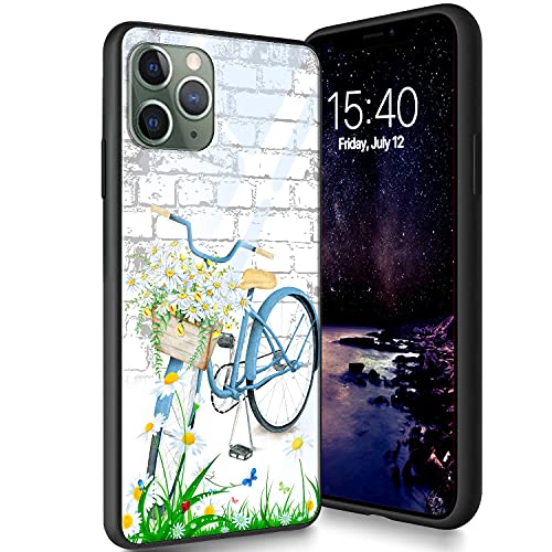 Schutzhülle aus gehärtetem Glas für iPhone 13 Pro Max, weiches Silikon, TPU-Stoßdämpfer, kratzfest, kompatibel mit Apple iPhone 13 Pro Max 6,7 Zoll (2021), Blumenfahrrad von CUISHAN