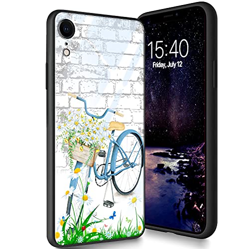 Schutzhülle aus gehärtetem Glas für iPhone XR, weiches Silikon-TPU-Stoßdämpfer, kratzfest, kompatibel mit Apple iPhone XR 6,1 Zoll (2018), Blumenfahrrad von CUISHAN