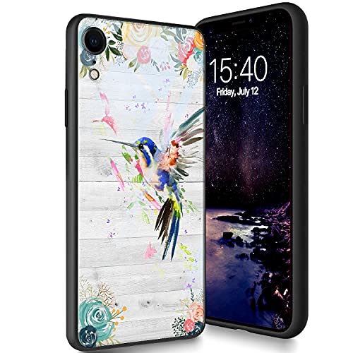Schutzhülle aus gehärtetem Glas für iPhone XR, weiches Silikon-TPU-Stoßdämpfer, kratzfest, kompatibel mit Apple iPhone XR 6,1 Zoll (2018), Blumenkolibri von CUISHAN