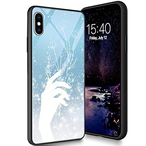 Schutzhülle aus gehärtetem Glas für iPhone Xs Max, weiches Silikon, TPU-Stoßdämpfer, kratzfest, kompatibel mit Apple iPhone Xs Max 6,5 Zoll (2018), Handblumen von CUISHAN
