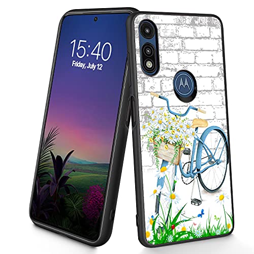 Schutzhülle für Motorola Moto E 2020, 15,7 cm (6,2 Zoll), dünn, weiches TPU-Silikon, stoßfest, rutschfest, Blumenfahrrad, kompatibel mit Moto E 2020 von CUISHAN