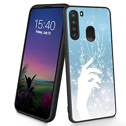 Schutzhülle für Samsung Galaxy A21, dünn, weiches TPU-Silikon, stoßfest, rutschfest, für Samsung Galaxy A21 6,5 Zoll (2020), (Handblumen) von CUISHAN
