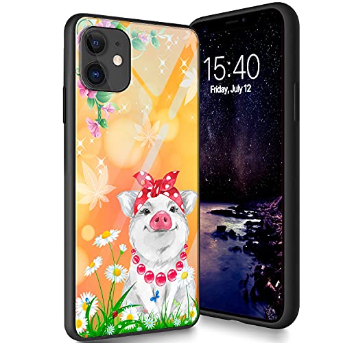 iPhone 12/12 Pro Hülle Gehärtetes Glas Hülle Entwickelt für iPhone 12/12 Pro Hülle Weiche TPU Silikon Hülle [Kratzfest] Kompatibel mit Apple iPhone 12/12 Pro 6.1 Zoll (2020), Süßes Schwein von CUISHAN