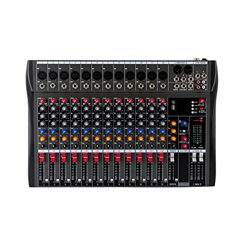 Mischpult Bluetooth Audio Mixer 12 Kanal Dj Mischpult Live Studio, Mini Mischpult Usb 48v, Dj Mischer Mischpult Für Pc Mobiltelefonen Lautsprechern, Elektronischen Instrumenten von CUMELLIIR