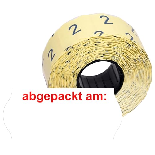 CUNU - 18.000 Etiketten für Datum "abgepackt am" in Weiß 26x12mm (Wellenrand) - Permanent selbstklebend - Mit Preisauszeichner kompatibel von contact, Meto, Sato, Blitz, Etimark, Jolly, Open, Smart von CUNU