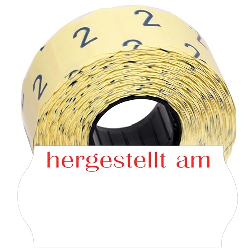 CUNU - 18.000 Etiketten für Datum "hergestellt am" in Weiß 26x12mm (Wellenrand) - Permanent selbstklebend - Mit Preisauszeichner kompatibel von contact, Meto, Sato, Blitz, Etimark, Jolly, Open, Smart von CUNU