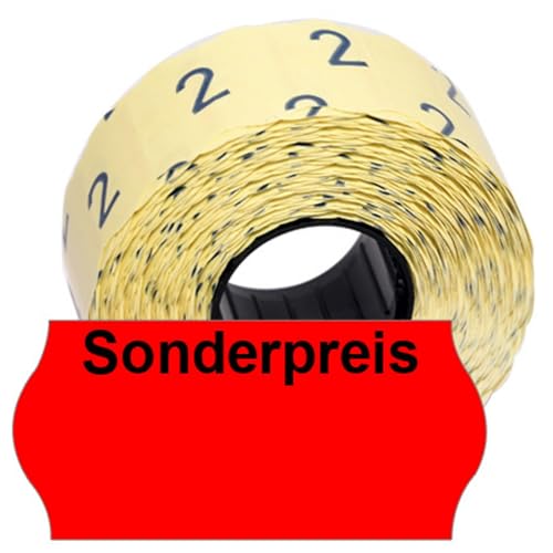 CUNU - 18.000 Preisetiketten "Sonderpreis" in Rot 26x12mm (Wellenrand) Etiketten für Preise selbstklebend - Mit Preisauszeichner kompatibel von contact, Meto, Sato, Blitz, Etimark, Jolly, Open, Smart von CUNU