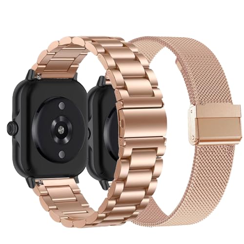 CUNUJIX 2 Stück Ersatz für Amazfit Active 2/GTR Mini/GTS 4 Mini/GTS 4/GTS 3/GTS 2 Mini/GTS 2e/GTS 2/GTS Armband, Metall Masche Edelstahl Uhrenarmband Ersatzband für Amazfit Bip/Bip U Pro/Bip 3 Pro von CUNUJIX