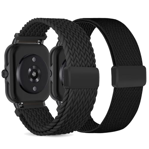 CUNUJIX 2 Stück Geflochtenes Ersatz für Amazfit GTR Mini/GTS 4 Mini/GTS 4/GTS 3/GTS 2 Mini/GTS 2e/GTS 2/GTS Armband, Elastisch Nylon Magnetverschluss Ersatzband für Amazfit Bip/Bip U Pro/Bip 3 Pro von CUNUJIX