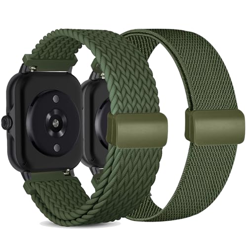 CUNUJIX 2 Stück Geflochtenes Ersatz für Amazfit GTR Mini/GTS 4 Mini/GTS 4/GTS 3/GTS 2 Mini/GTS 2e/GTS 2/GTS Armband, Elastisch Nylon Magnetverschluss Ersatzband für Amazfit Bip/Bip U Pro/Bip 3 Pro von CUNUJIX