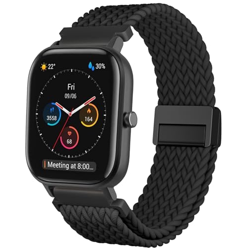 CUNUJIX Geflochtenes Armband Ersatz für Amazfit Active 2/GTR Mini/GTS 4 Mini/GTS 4/GTS 3/GTS 2 Mini/GTS 2e/GTS 2/GTS, Elastisch Nylon Magnetverschluss Ersatzband für Amazfit Bip/Bip U Pro/Bip 3 Pro von CUNUJIX