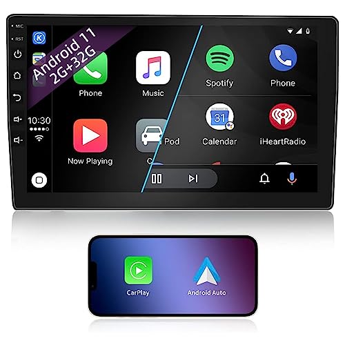 2 DIN Autoradio, 10 Zoll 1080P HD Touchscreen Car Radio mit Bluetooth, Android Autoradio mit Navi, Wireless CarPlay & Wireless Android Auto, FM Radio, Mirrorlink, WiFi, 2 USB Anschlüsse, 2G+32G von CUQI