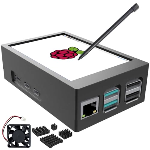CUQI Raspberry Pi Display, 3,5 Zoll Touchscreen mit Raspberry Pi 5 Gehäuse, 480x320 TFT LCD 60 FPS Monitor mit Mini Lüfter und Kühlkörper für Raspberry Pi von CUQI
