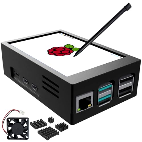 CUQI Raspberry Pi Display, 3,5 Zoll Touchscreen mit Raspberry Pi 5 Gehäuse, 480x320 TFT LCD 60 FPS Monitor mit Mini Lüfter und Kühlkörper für Raspberry Pi von CUQI