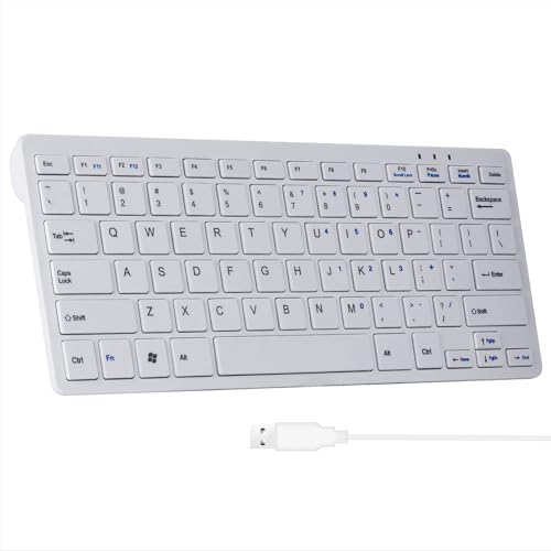 CUQI Mini Tastatur, Kleine Kabelgebundene Tastatur 78 Leise Scherentasten, USB-Schnittstelle Kompakte Tastatur für Android, iOS, Windows PC, Laptop, Raspberry Pi, Windows 10/8/7 (Weiß) von CUQI
