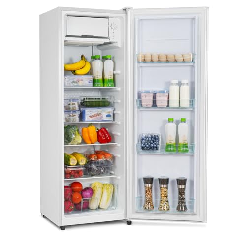 CURECURE Kühlschrank mit Mikro-Gefrierfach, 138 L Gesamtrauminhalt, 133 L Kühlen, 5 L Gefrieren, 4 Glasablagen mit Gemüsefach, Temperaturregelung, Schnellkühlfunktion (Weiß) von CURECURE