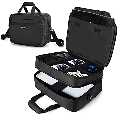 CURMIO Tragetasche Kompatibel mit PS5, PS4, PS4 Pro, Xbox Series S, Xbox One, Xbox One X und Xbox 360 Spielekonsole und Zubehör, PS5 Reisetasche für Playstation Konsole, (Leere Tasche), Schwarz von CURMIO