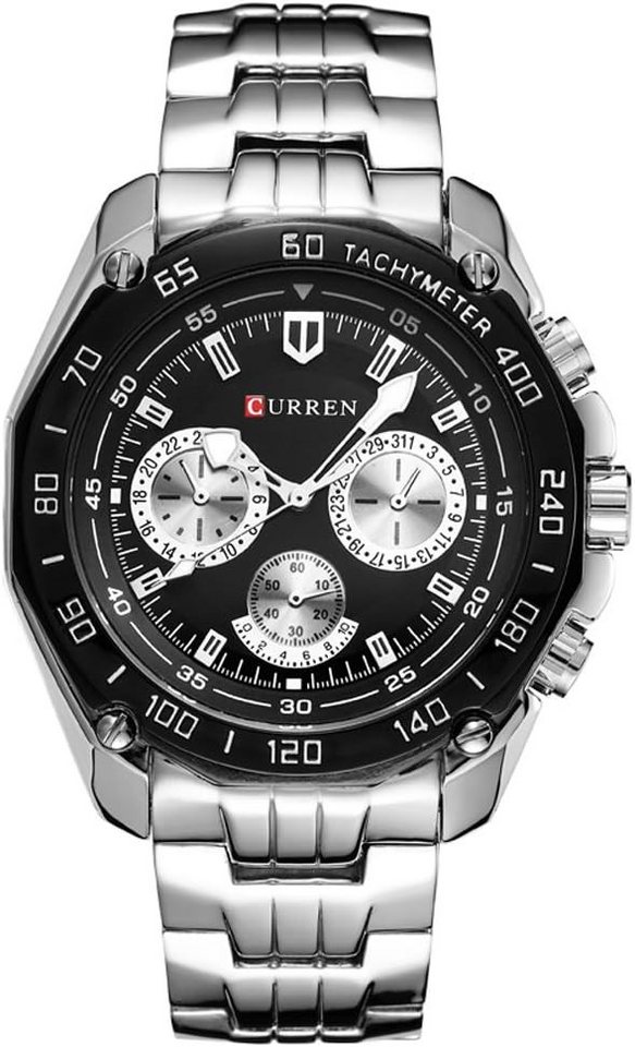 CURREN Analoge Herren-Edelstahluhr mit klassischem Design-japanischem Uhrwerk Watch, Wasserdichte Quarzuhr für Männer mit Faltschließe von CURREN