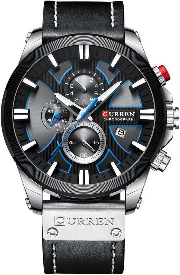 CURREN Das präzise japanische Quarzwerk-Kratzfestes Mineralglas-hoher Härte Watch, Sportliche Quarzuhr mit Lederarmband von CURREN