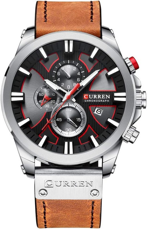 CURREN Das präzise japanische Quarzwerk-Kratzfestes Mineralglas-hoher Härte Watch, Sportliche Quarzuhr mit Lederarmband von CURREN