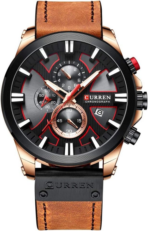 CURREN Das präzise japanische Quarzwerk-Kratzfestes Mineralglas-hoher Härte Watch, Sportliche Quarzuhr mit Lederarmband von CURREN