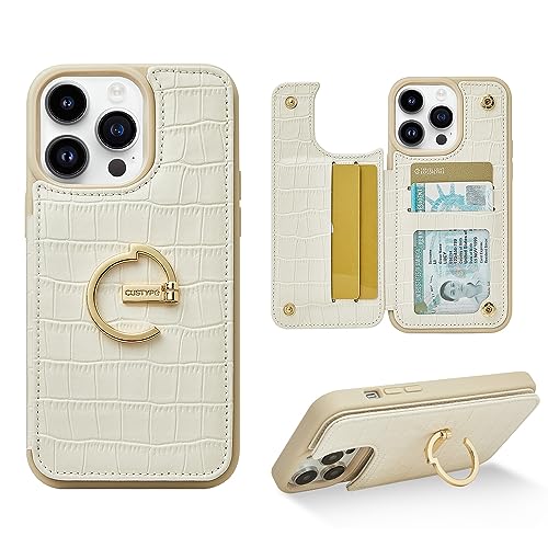 CUSTYPE Hülle für iPhone 14 Pro, iPhone 14 Pro Hülle mit Kartenfach und Ständer, iPhone 14 Pro Handyhülle aus Mikrofaser-Leder Hülle für Apple iPhone 14 Pro Beige 6,1” von CUSTYPE