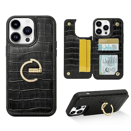 CUSTYPE Hülle für iPhone 14 Pro, iPhone 14 Pro Hülle mit Kartenfach und Ständer, iPhone 14 Pro Handyhülle aus Mikrofaser-Leder Hülle für Apple iPhone 14 Pro Schwarz 6,1” von CUSTYPE