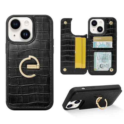 CUSTYPE Hülle für iPhone 15, iPhone 15 Hülle mit Kartenfach und Ständer, iPhone 15 Handyhülle aus Mikrofaser-Leder Hülle für Apple iPhone 15 Schwarz 6,1” von CUSTYPE