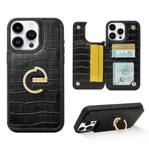 CUSTYPE Hülle für iPhone 15 Pro, iPhone 15 Pro Hülle mit Kartenfach und Ständer, iPhone 15 Pro Handyhülle aus Mikrofaser-Leder Hülle für Apple iPhone 15 Pro Schwarz 6,1” von CUSTYPE