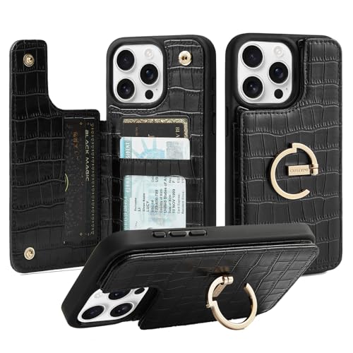 CUSTYPE Schutzhülle für iPhone 16 Pro mit Kartenhalter, 180°-Ring-Halterung, Ständer, Kartenfächer, PU-Leder, Schutzhülle für iPhone 16 Pro 6,3 Zoll, Schwarz CUSTYPE Schutzhülle für iPhone 16 Pro mit Kartenhalter, 180°-Ring-Halterung, Ständer, Kartenfächer, PU-Leder, Schutzhülle für iPhone 16 Pro 6,3 Zoll, Schwarz von CUSTYPE