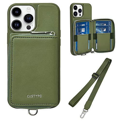 CUSTYPE Wallet Case für iPhone 13 Pro Hülle mit Kartenhalter, Wallet Ledertasche mit Kreditkartenfächern für Herren, RFID-Blockierung und Fallschutz Hülle für iPhone 13 Pro 6,1 Zoll, Armeegrün von CUSTYPE