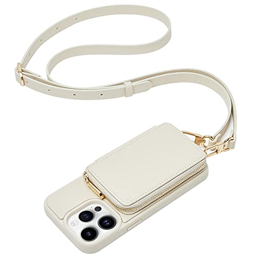 CUSTYPE iPhone 13 Pro Hülle mit Band, Handyhülle iPhone 13 Pro Leder Hülle mit Geldbörse Kartenfach, Handykette Hülle iPhone 13 Pro Beige 6,1” von CUSTYPE